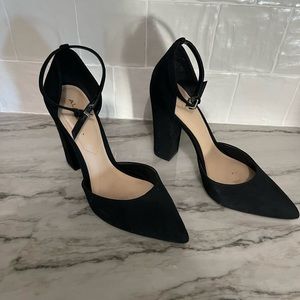 Aldo Nichole Black velvet heels with wraparound ankle strap